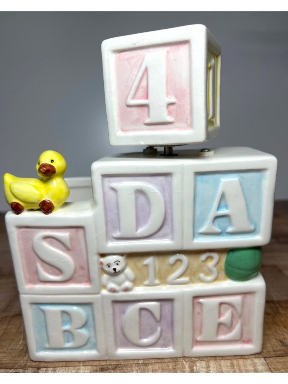 Napco Ceramic Baby Block-Themed Organizer Rotating Top Block & Animal Accents